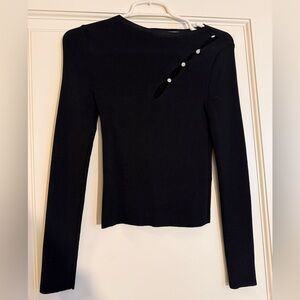 Zara Black Long Sleeve Top with Cutout and Embellishments